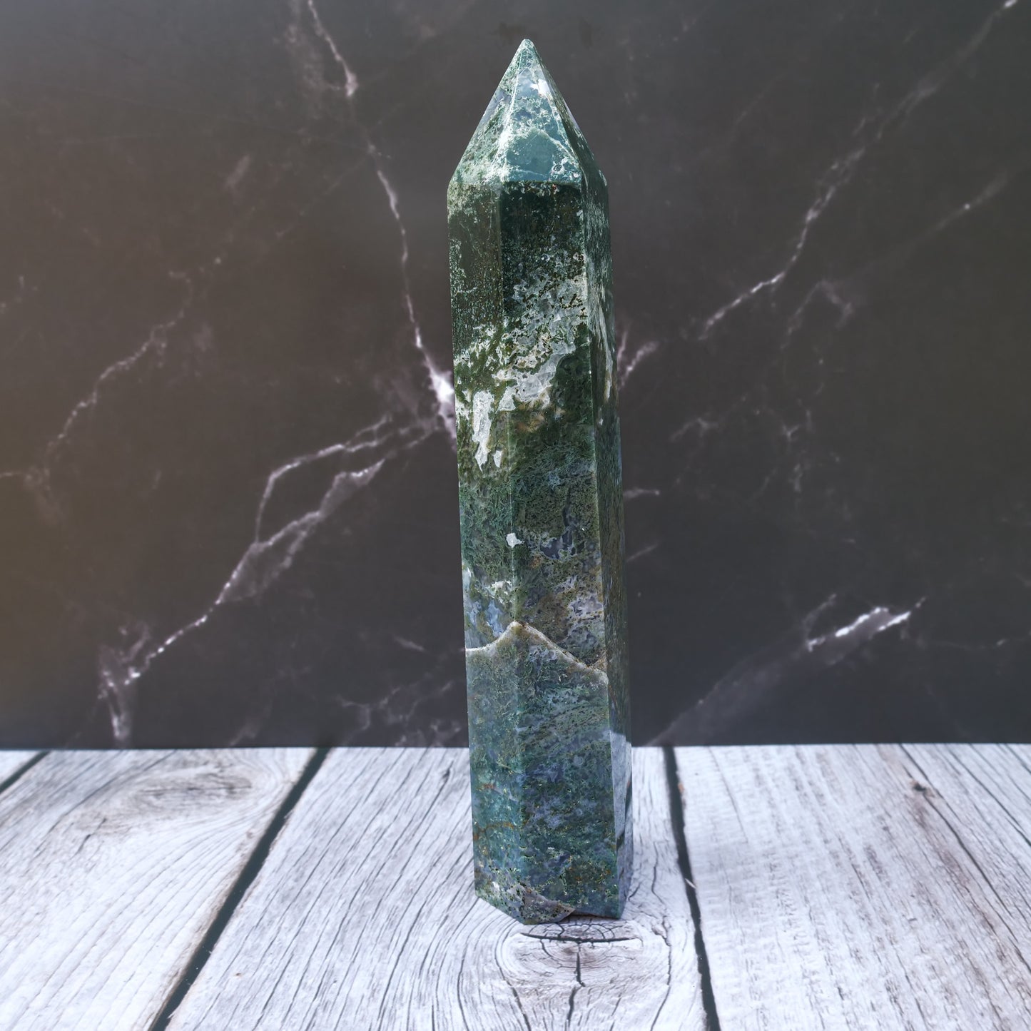 Moss Agate Tower 7.25in