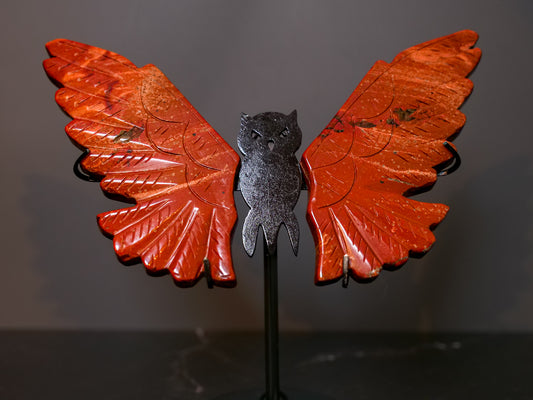 Red Jasper Owl Wings w Stand (6.5in)