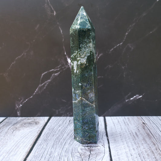 Moss Agate Tower 7.25in